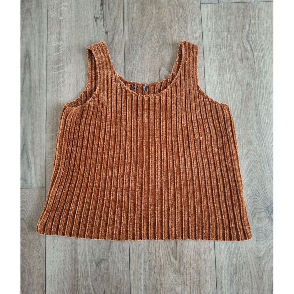 Art Class Brown Orange Chenille Cardigan Tank Blouse Women's M/L